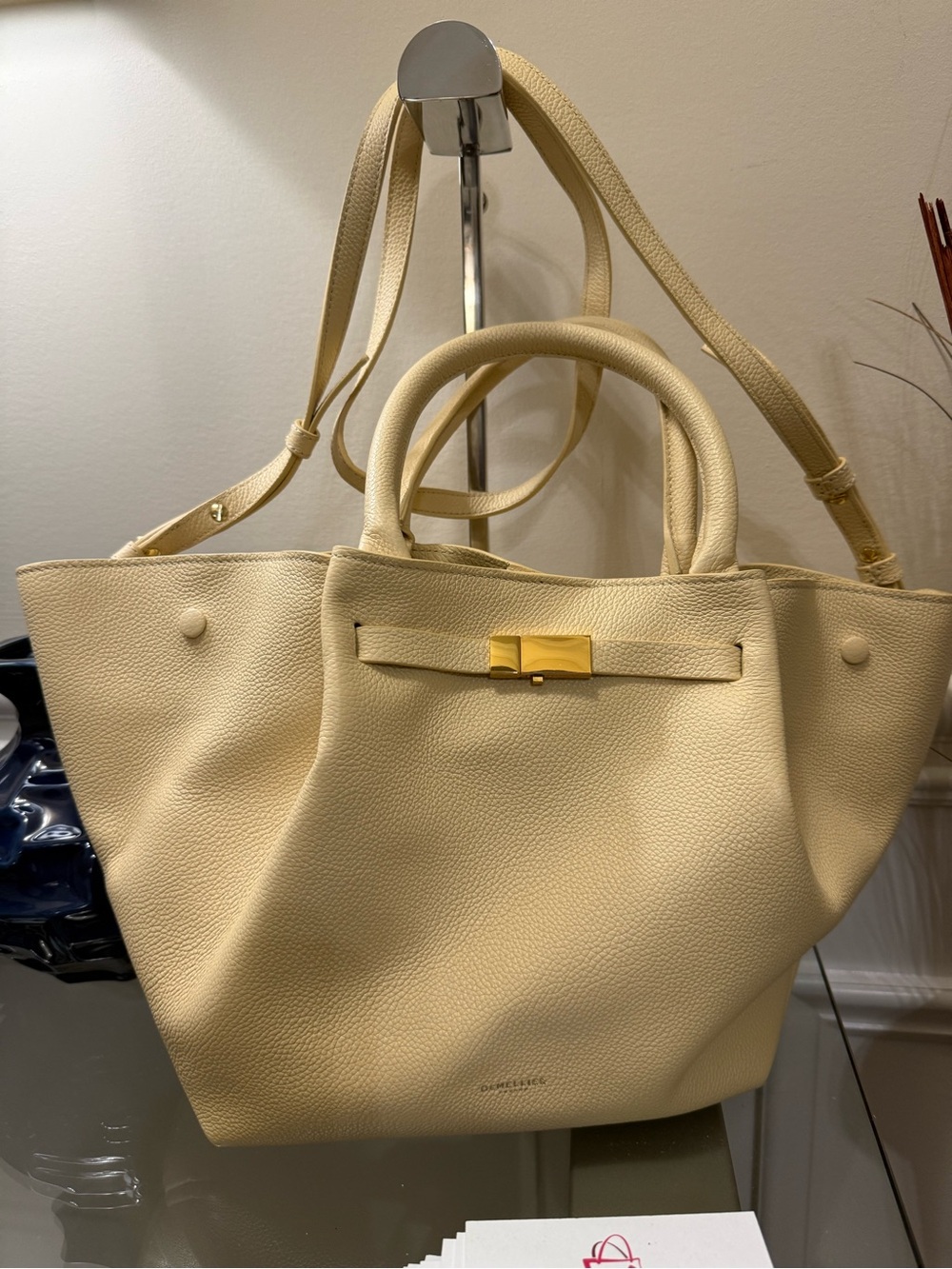 DeMellier Pale Yellow Leather Tote with Gold Hardware